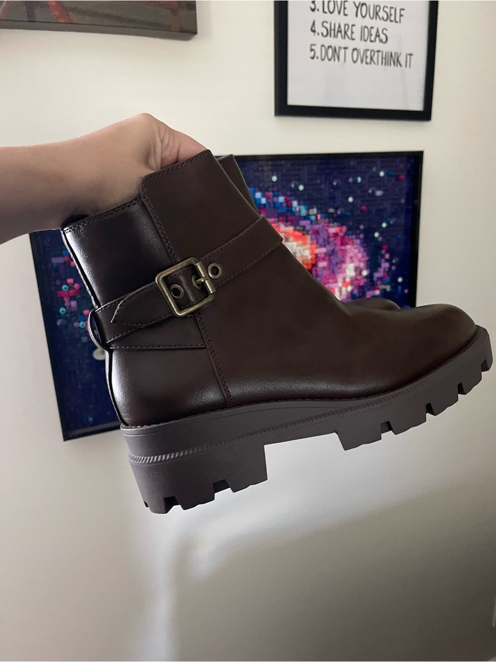 True Craft Dark Brown Lug Sole Chelsea Booties with Buckle